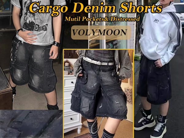 パンツ y2k buggy cargo black denim short pants Y2k Baggy Jeans Shorts for Men Baggy Hip Hop Streetwear