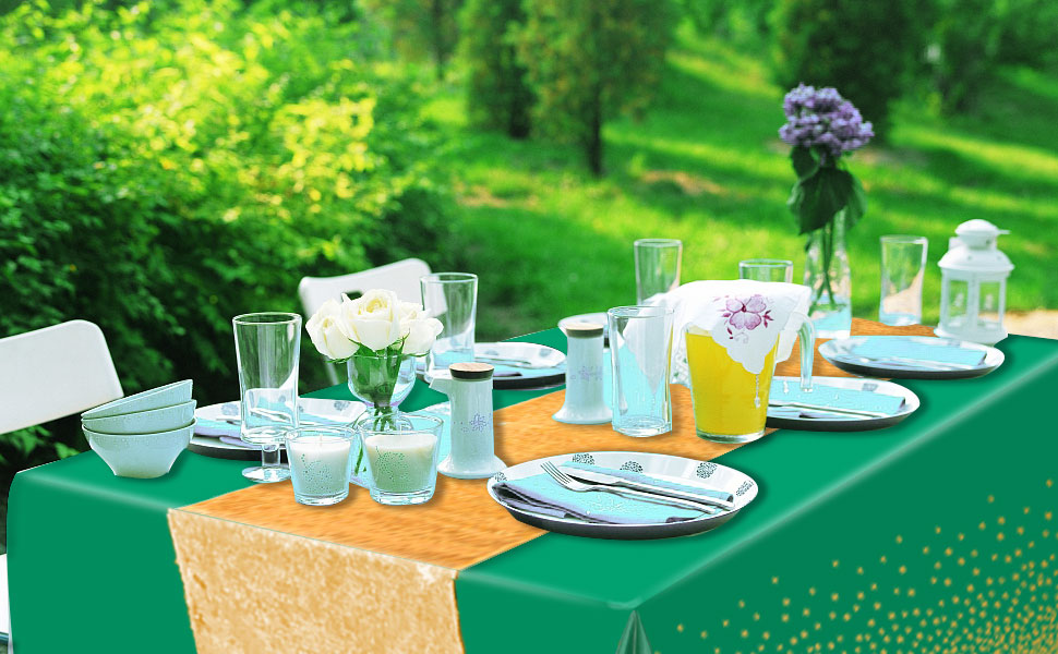 JOYOCEAN 4Pack Red Gold Party Tablecloth, Red Gold Sequin