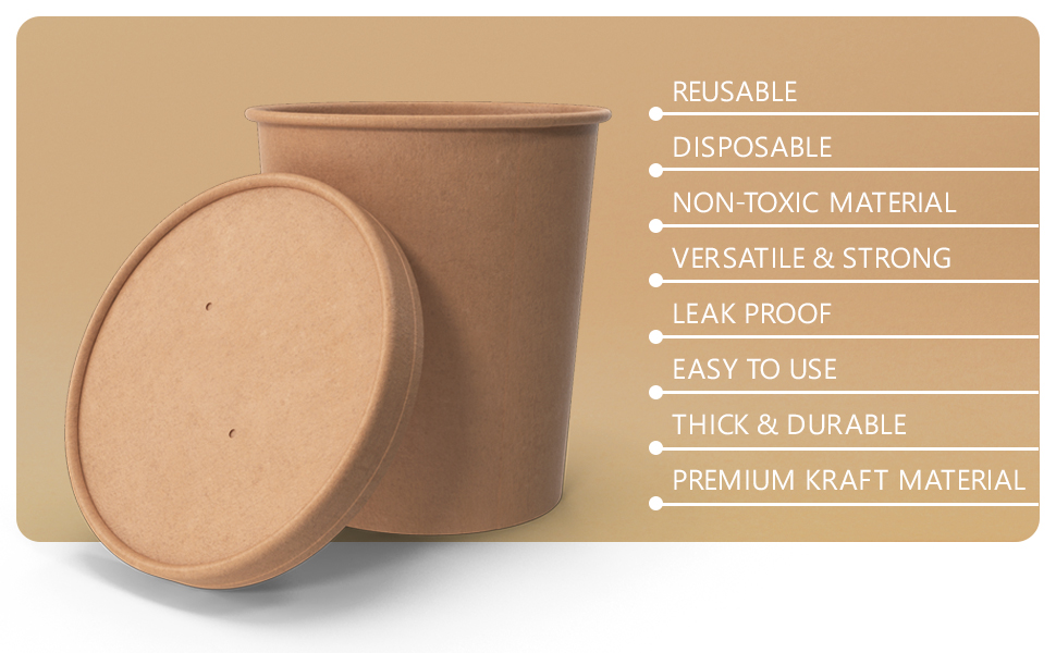 Nationwide Paper 12oz Brown Kraft Soup Containers with Lids 25 Pcs