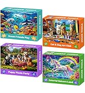 100 Piece Puzzles for Kids Ages 4-6, 4 in 1 Jigsaw Puzzles for Kids Ages 6-8, Sea World Cats Dogs...