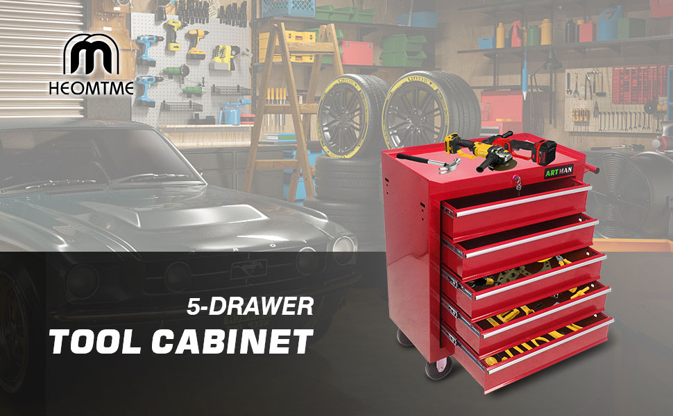 MHEOMTME 5Drawers Tool On Wheels, Rolling Tool Chest With