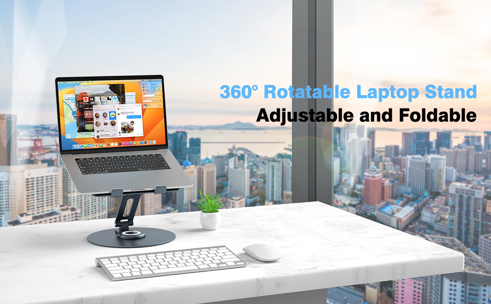 Swivel Laptop Stand for Desk, Adjustable Height Aluminum Computer Stand with 360 Rotating Base