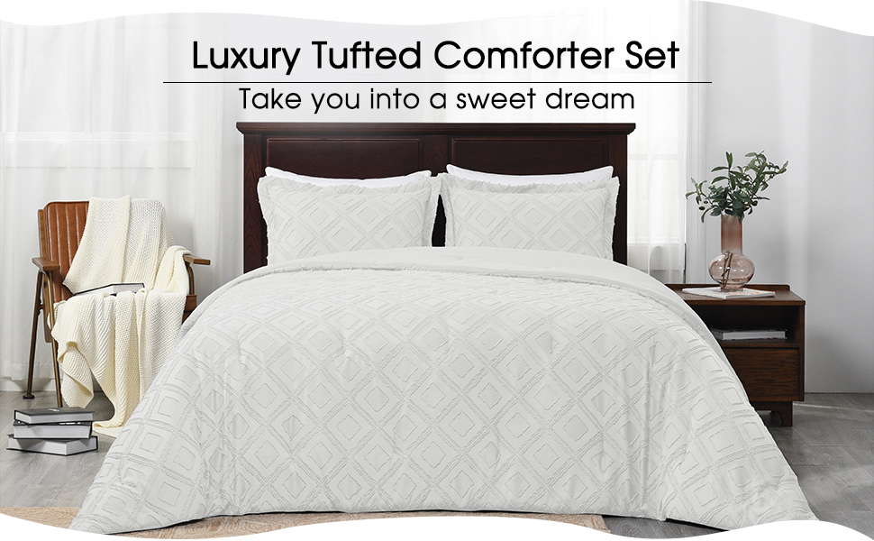 Basic Beyond Tufted King Size Comforter Set 3 Pieces Boho