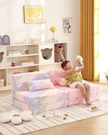 Givjoy Folding Sofa Bed Floor Mattress for Kids with Pillow