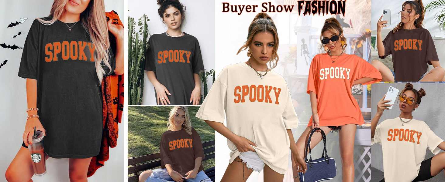 Halloween T Shirts for Women Oversized Spooky Season Shirt Retro Stay Spooky Graphic