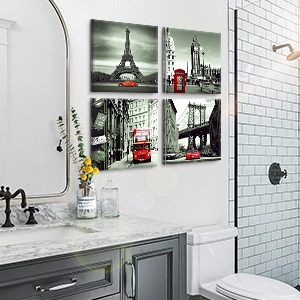 4 Pieces Wall Art Canvas Prints Modern Wall Artwork Framed for Bathroom Office Decor - 30 x 30 CM