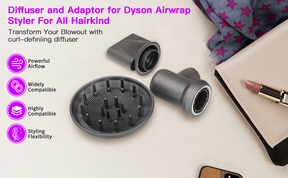 AFDD Diffuser Smoothing Nozzle and Adaptor Compatible with Dyson Airwrap, Diffuser