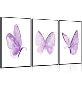 ZLYARTMP 3Pcs Butterfly Wall Art Purple Butterfly Posters Pictures Minimalist Cute Animal Prints ...