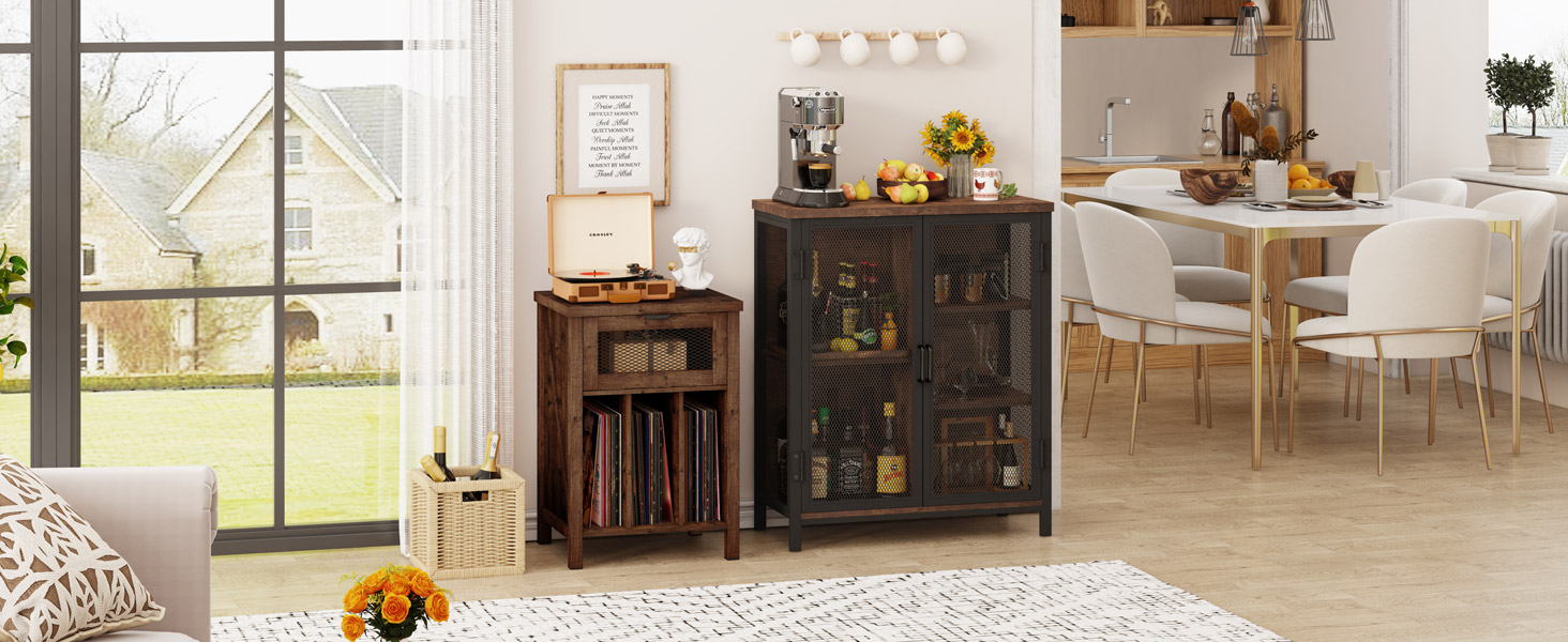 BON AUGURE Record Player Stand with Vinyl Storage