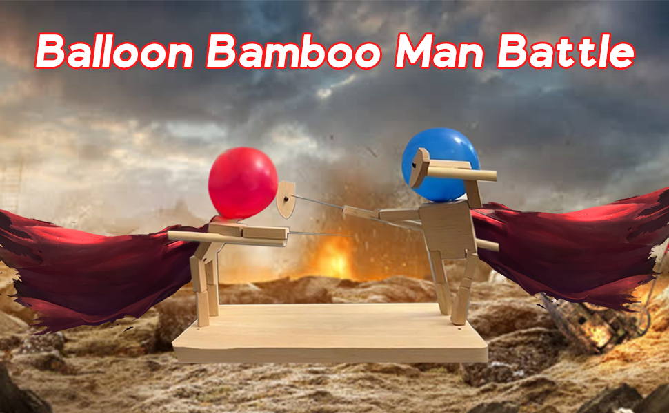 CYMOOTM Balloon Bamboo Man Battle,Handmade Wooden DIY Bamboo Man Fghting Toy