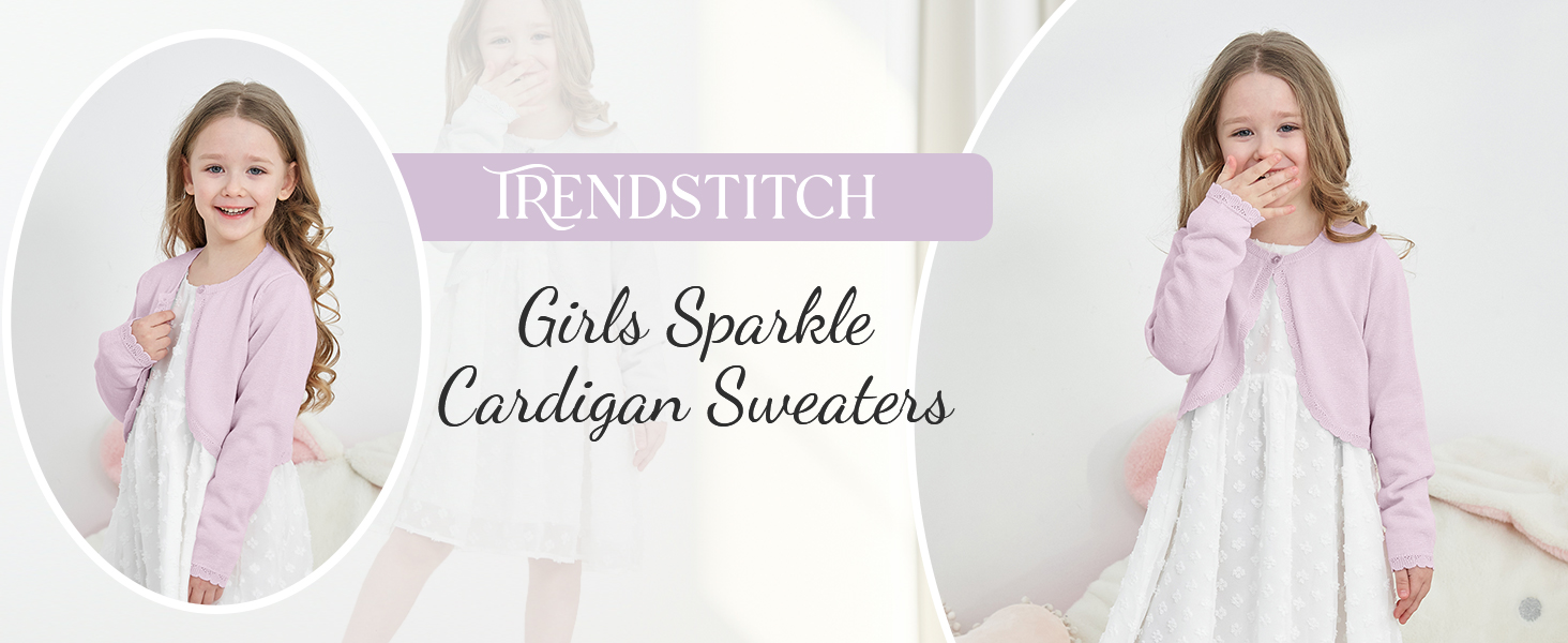 Girls' Open Front Bolero Shrug Cropped Cardigans Cute Long Sleeve Sparkle Knit Shrug For Dress