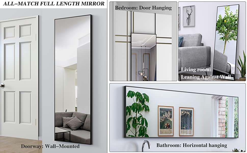 BEAUTME Full Length Mirror, Square Long Standing Wall Mirror Bedroom