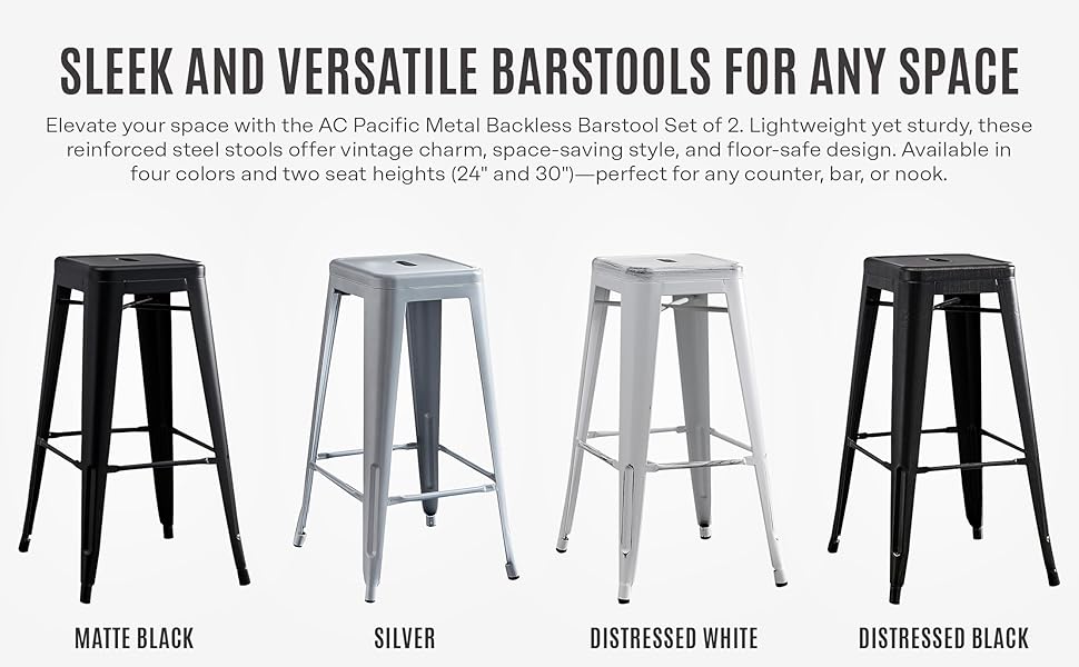 versatile barstool space distressed white sleek home modern lightweight silver matte black