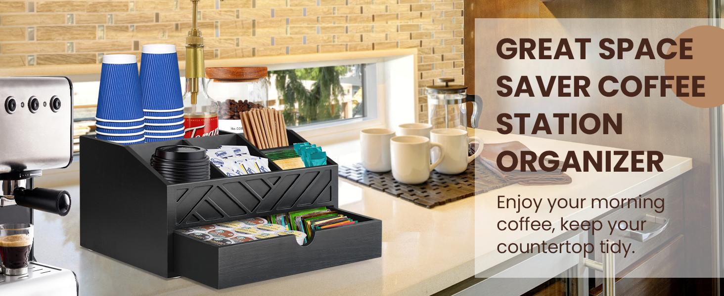 black coffee bar organizer with drawer