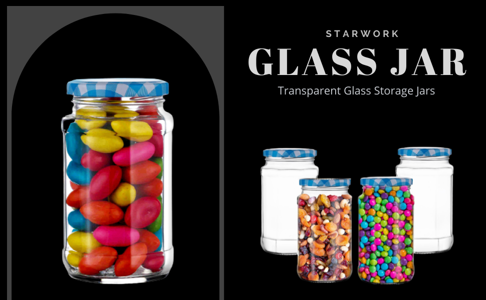 Buy STAR WORK 500 Ml Glass Jar with Air Tight Black Lid for Kitchen