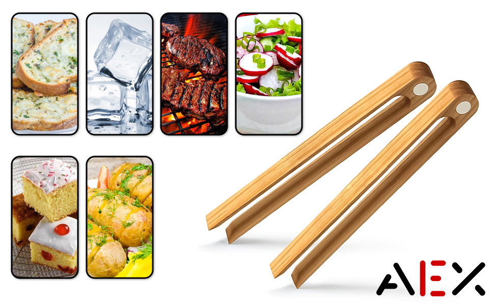 AEX Wooden Kitchen Bamboo Toaster Tongs Heat Resistant Reusable Wooden