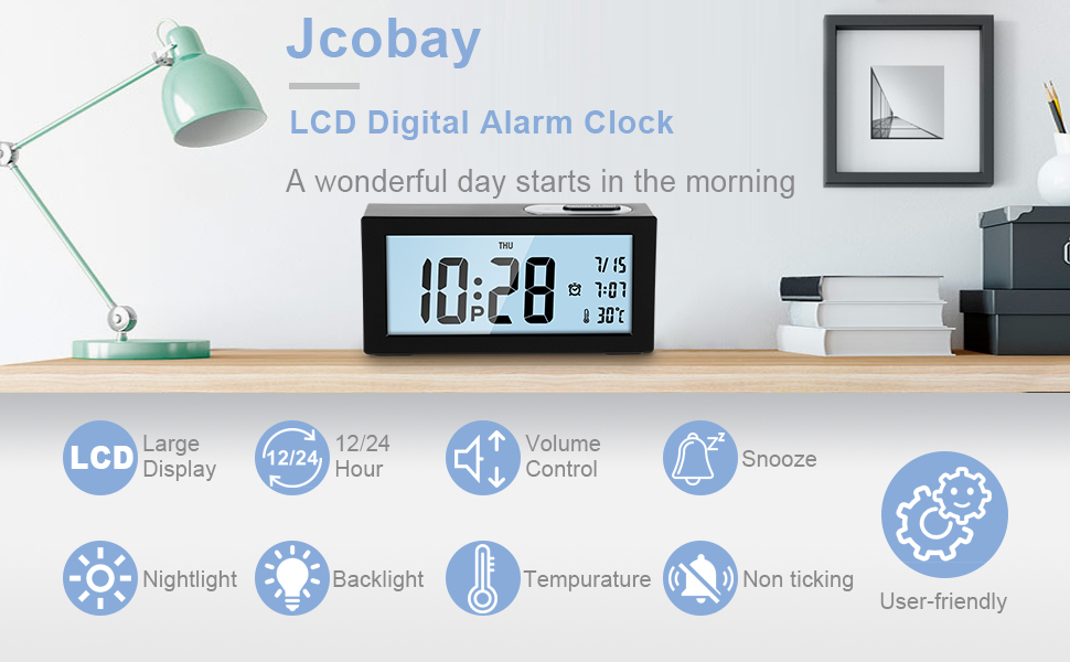 Jcobay Alarm Clocks Bedside Non Ticking Battery Operated Digital Clock