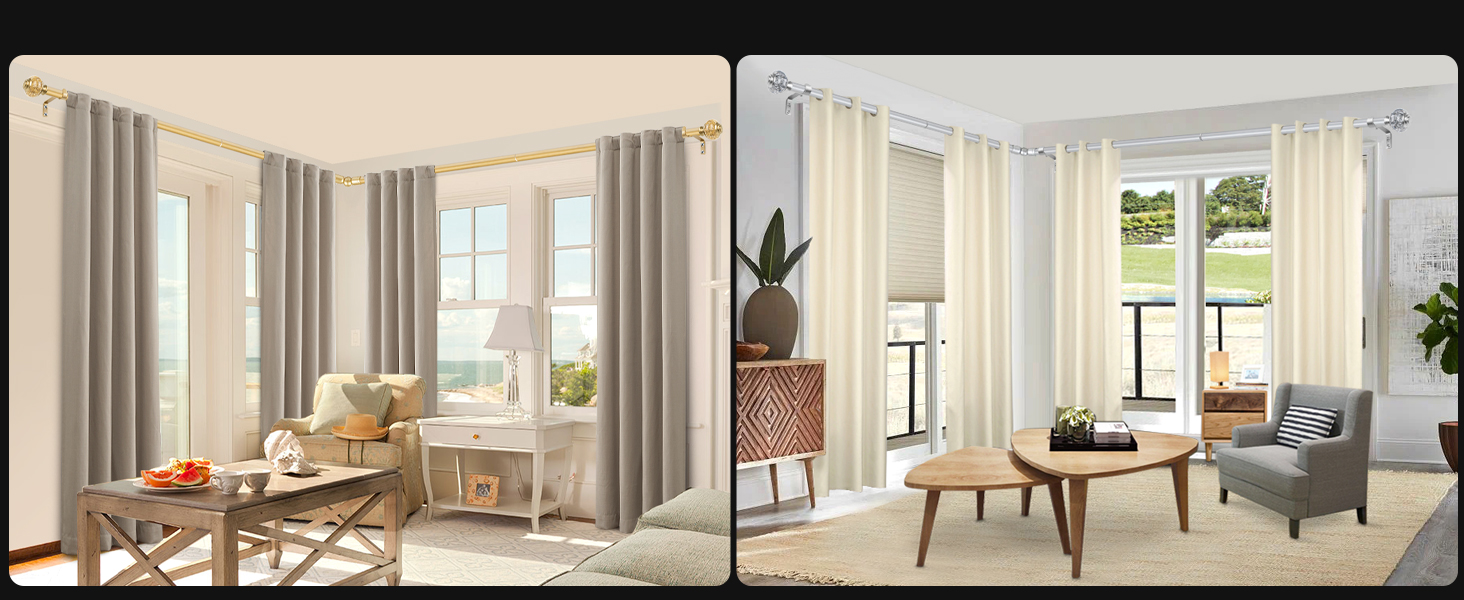 USFOOK Corner Window Curtain Rod 3672 Inch,3/4 Inch Corner