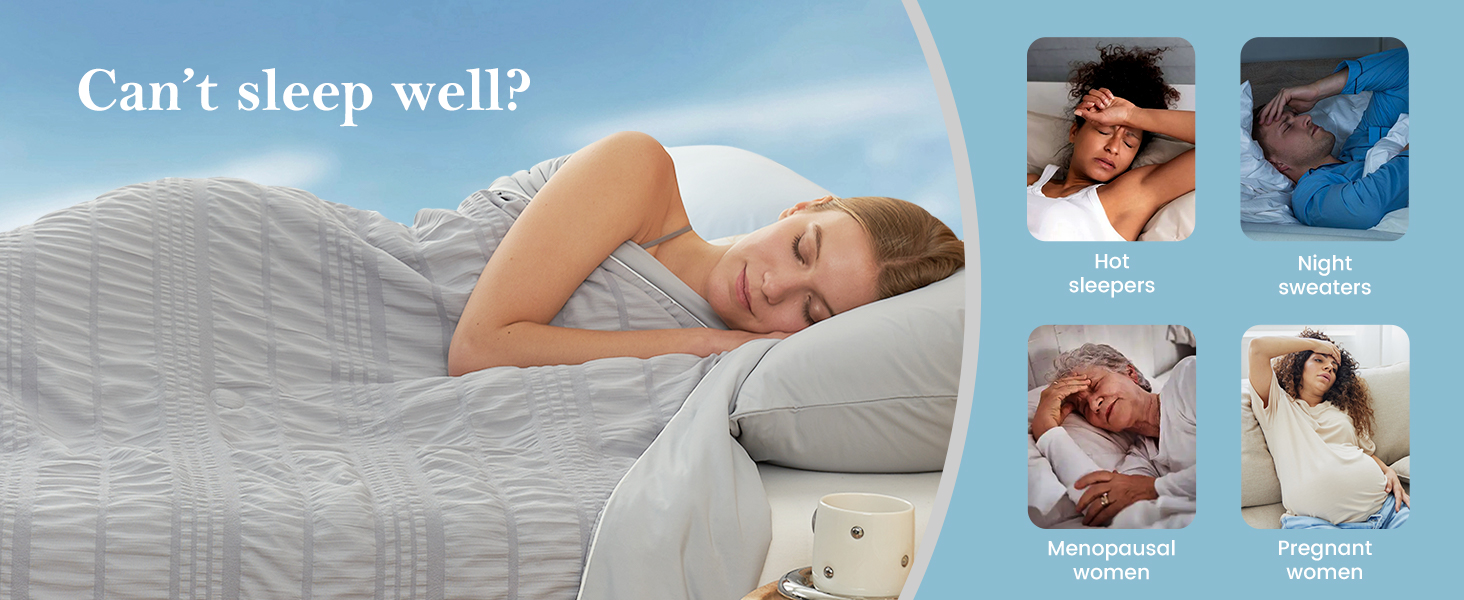 Cozy Bliss Seersucker Cooling Comforter Queen Size, Q-Max 0.4 Reversible Lightweight Cooling Blanket, Breathable Silk Smooth Summer Bedding Quilt for Hot Sleepers Night Sweats Light Grey