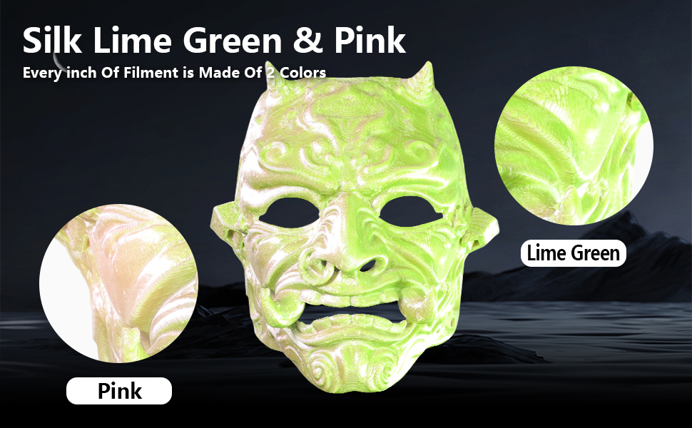 dual color in 1 silk 2 color in 1 lime green pink pla 3d printer printing filament 1kg/spool
