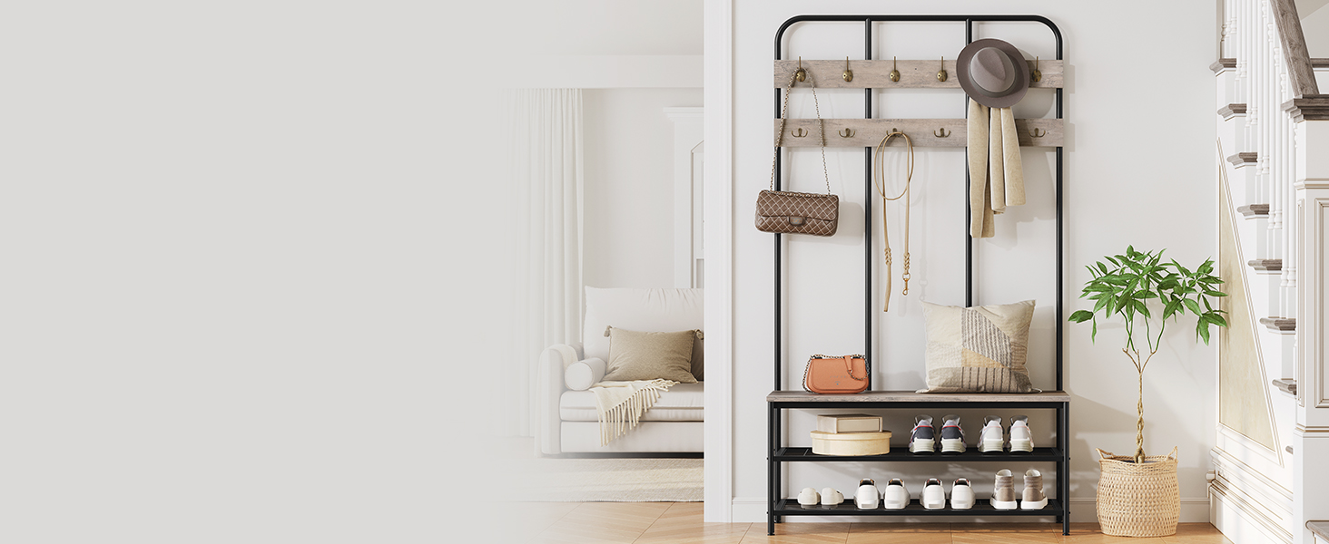 Amazon.com: HOOBRO Hall Tree with Bench, Entryway Bench with Coat Rack ...