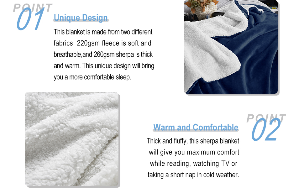 WAVVE Sherpa Fleece Blanket Queen Size Winter Blanket Fluffy