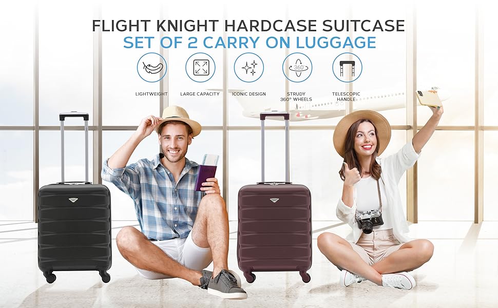 Flight Knight Set of 2 Lightweight 4 Wheel ABS Hard Case Suitcases