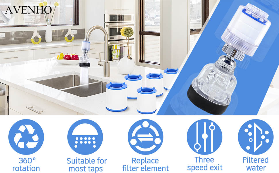 AVENHO Faucet Water Filter, 360 ° Rotating Stainless Steel Bathroom