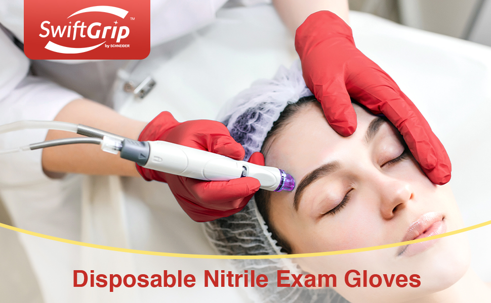 SwiftGrip EN35U Disposable Burgundy Nitrile Exam Gloves, suitable for beauty workers