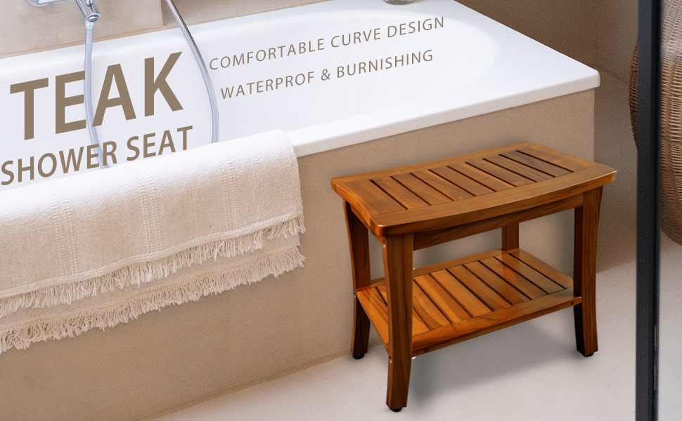 Teak Shower Bench, Teak Shower Stool, 18" Teak Wood Bath