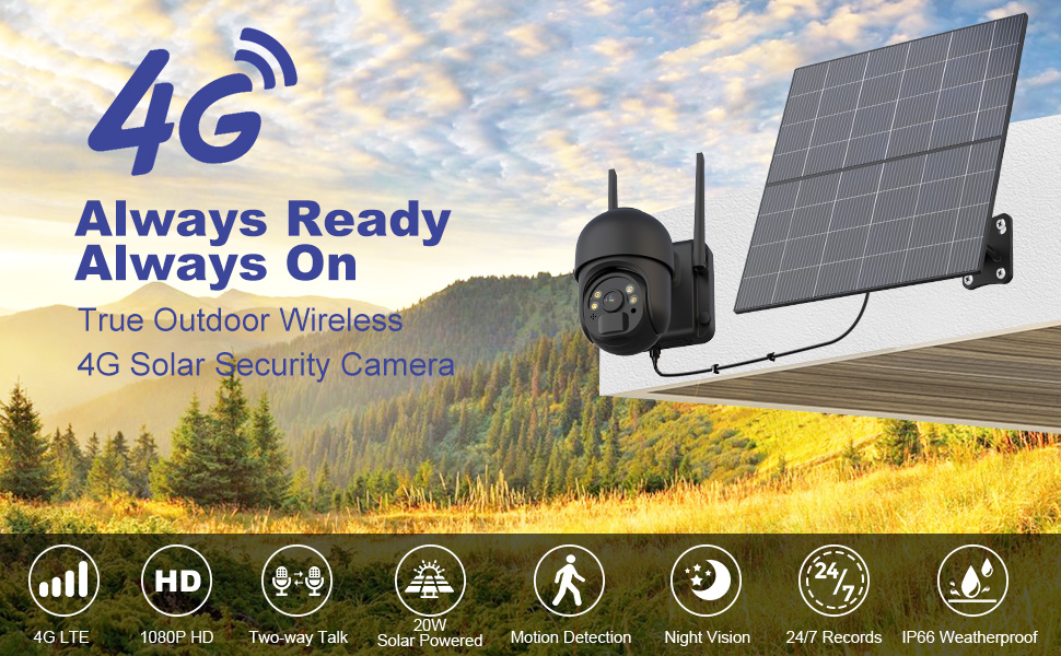 enjfeocy 4G LTE Cellular Security Camera Outdoor,[24/7 Record] 20W