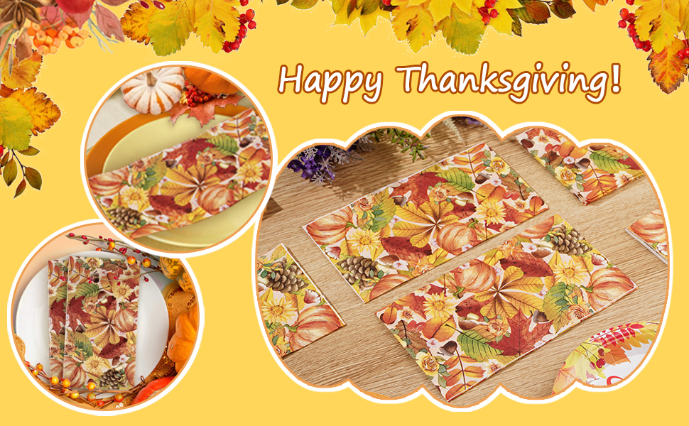 100Pcs Napkins 3 Ply Paper Napkins (100Pcs Thanksgiving