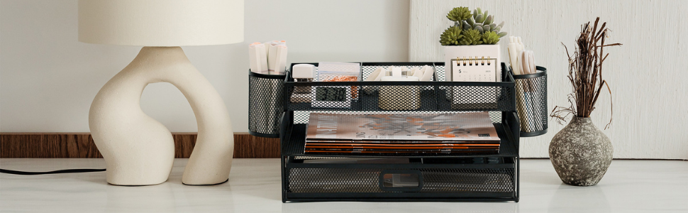 Wired Mesh Paper Sorter with Drawer