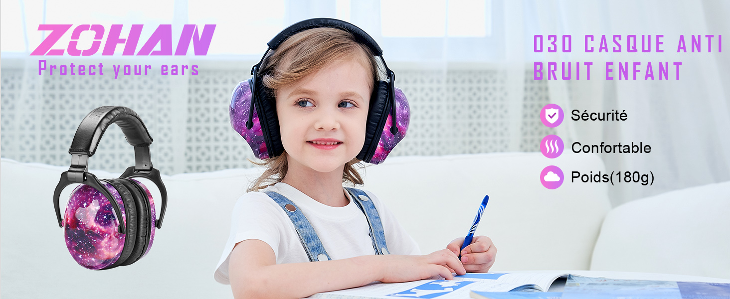 ZOHAN 030 Casque Anti Bruit Enfant Facilement Réglable Pliable, Protection Auditive confortable