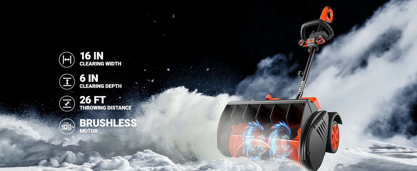 VOLTASK Cordless Snow Shovel with Wheels, 48V 16Inch