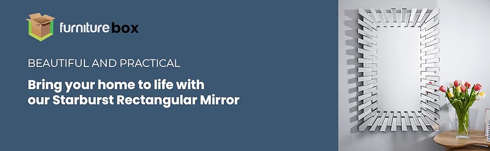 Starburst rectangular wall mirror - Silver rectangular modern Wall Mirror in Starburst Frame