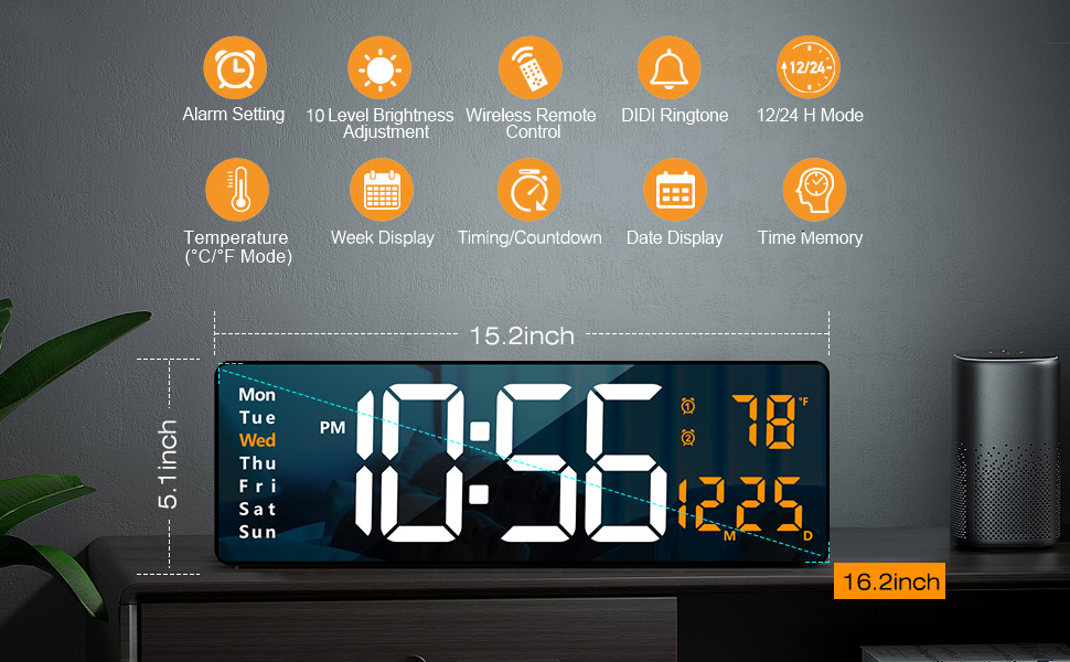 Buy Sukeen Wall Clock, Large Digital Wall Clock with Remote Control, 16