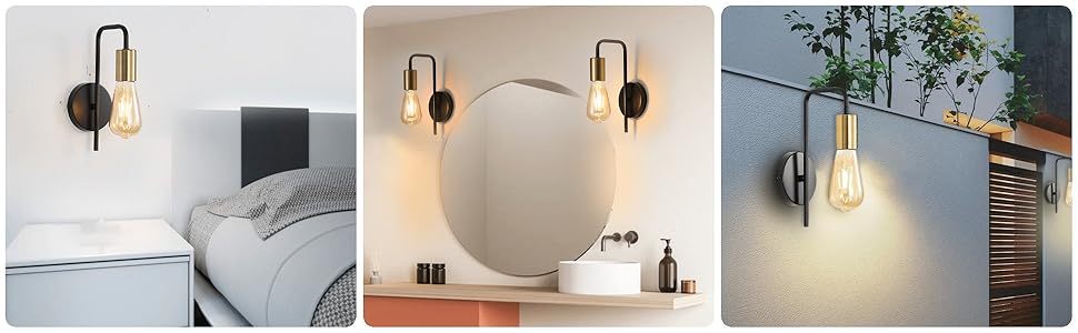 Pack De 2 Apliques De Pared Vintage, Lámpara De Pared Industrial Para Interiores, Foco De Pared De Hierro Retro Para Barra De Pasillo De Dormitorio, E27, IP20, Negro, Sin Bombilla [Clase De Eficiencia 17 Lámpara de pared