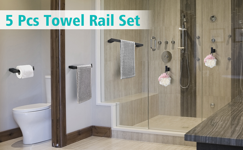 HANFU Towel Rails Bathroom Hardware Set, 5 PCS Aluminium Bathroom