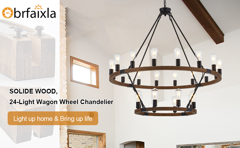 2 tiers brown wood wagon wheel chandelier