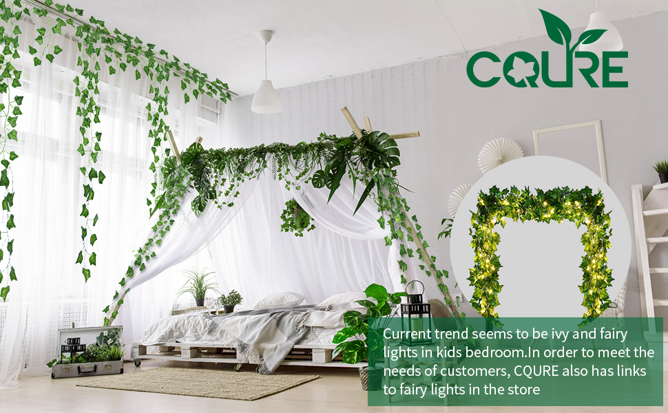 CQURE Artificial Ivy Garland,Fake Vines for Room Decor Fake Ivy UV