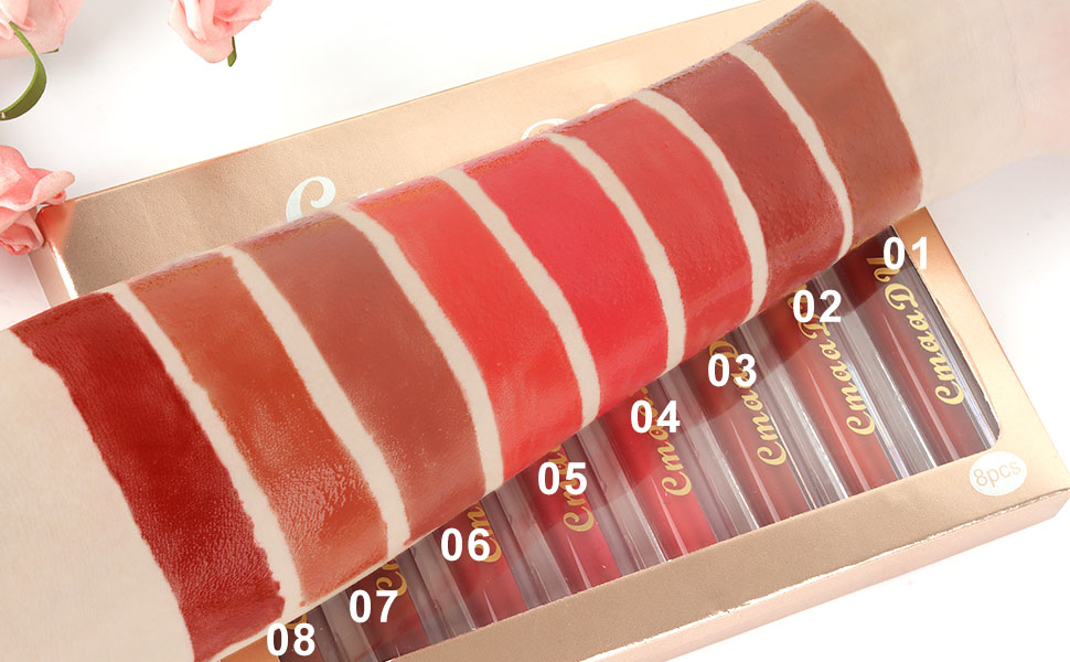 8Pcs Liquid Shine Matte Lipstick Set Lip Stick Stain Gloss Packs Matte 4