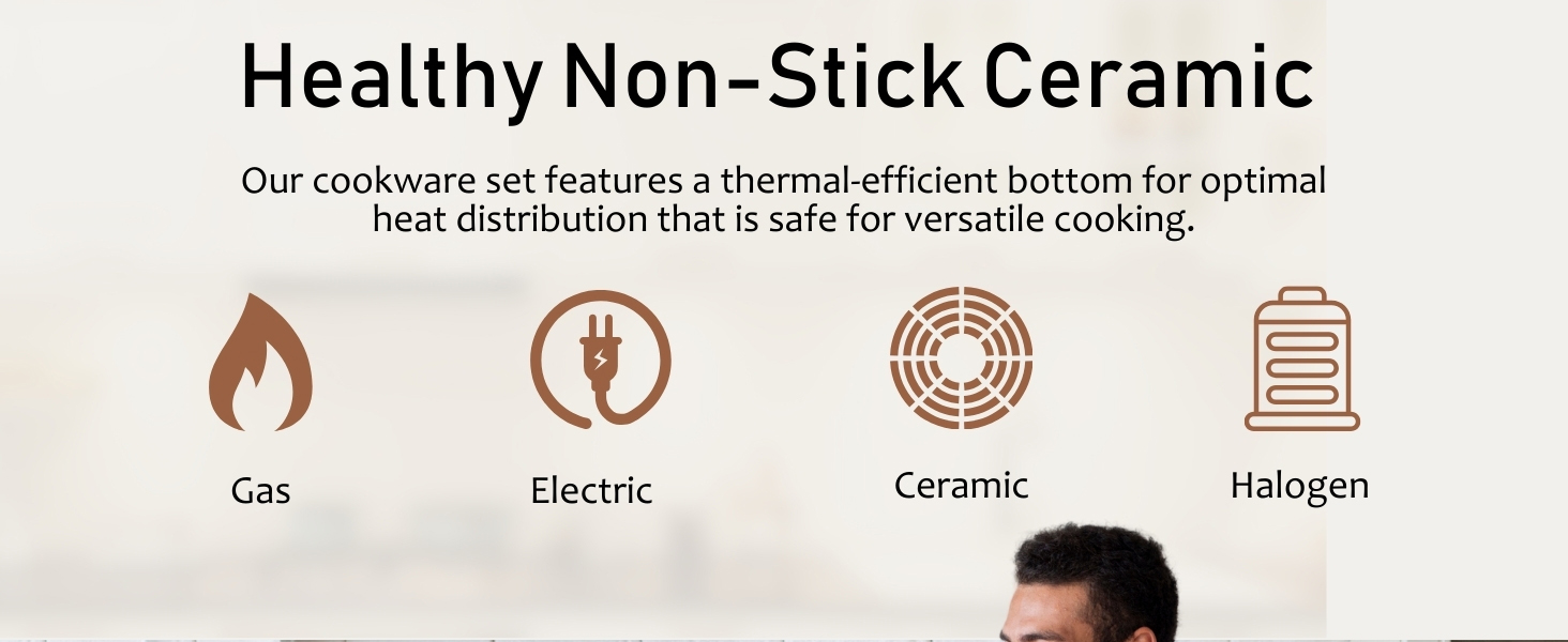 gas electric ceramic halogen compatible cookware, thermal-efficient bottom for safe cooking, pot set