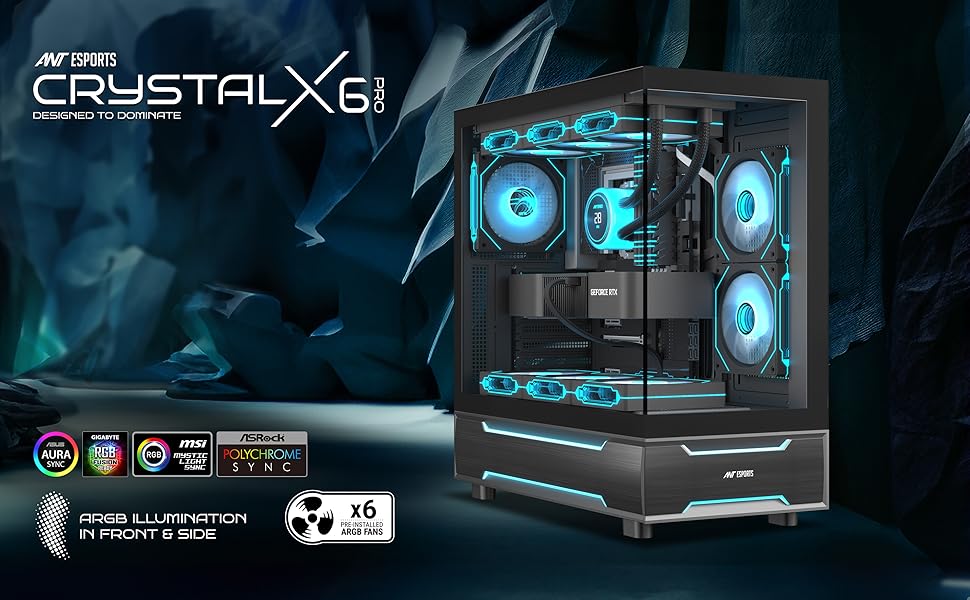 ant esports crystal x6 pro computer case gaming cabinet