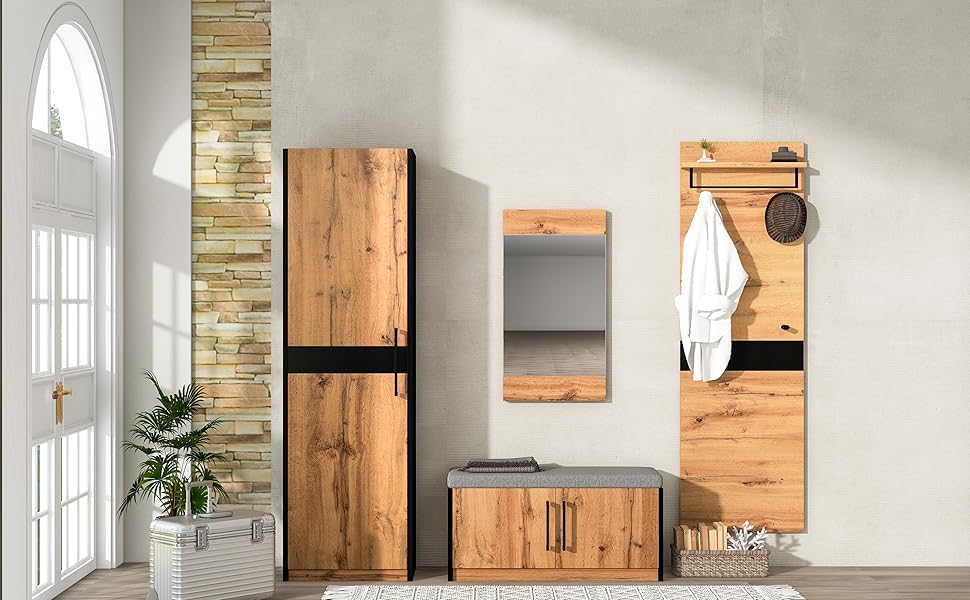 Merax Garderoben Set 4-teilig mit Spiegel und Sitzbank, Flurgarderoben ...