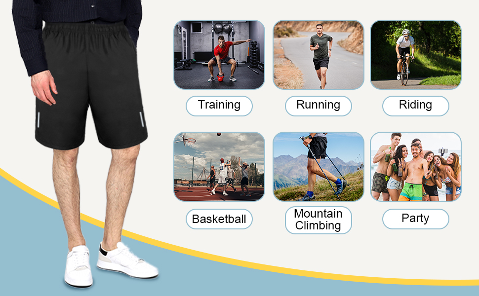 AUYAO Mens Running Gym Quick Dry Shorts, Men's Summer Casual Sports Short with Zipper Pockets, Outdoor Workout Training Short, Elasticated Waist Breathable Stretch Short Pants for Fitness, Jogger 25 Mens Running Gym Quick Dry Shorts