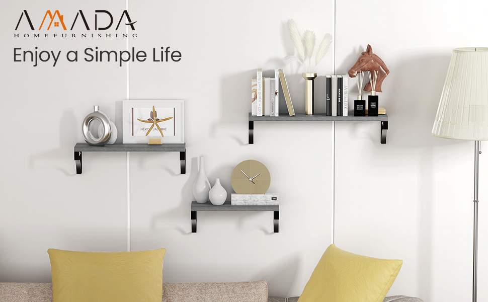 Amada Floating Shelves Wall Mounted, Rustic Paulownia Wood Wall Shelves