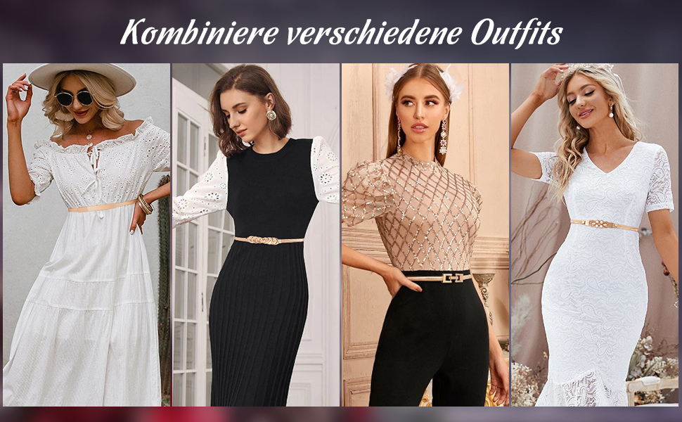 JasGood Damen Skinny Metallgürtel Modische Elastische Taillengürtel ...