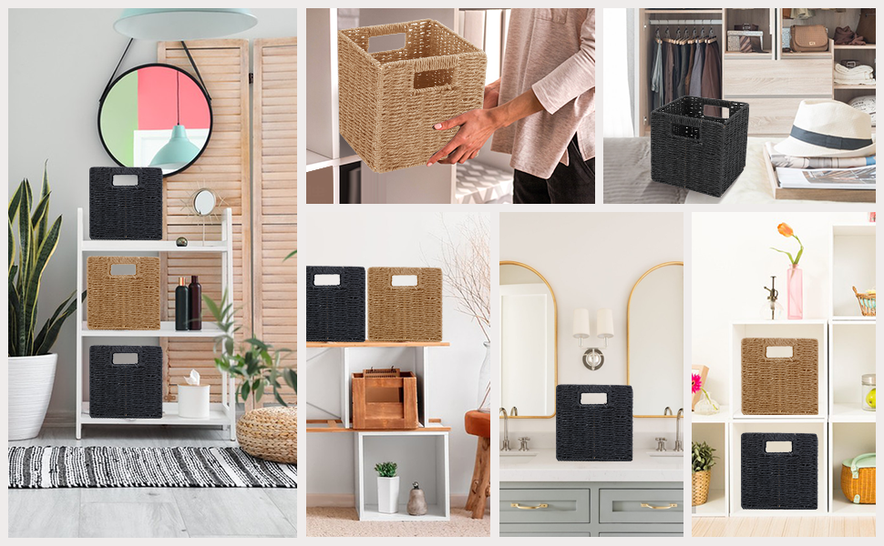 6 Pack 8.7 Inch Wicker Baskets, HandWoven Paper Rope