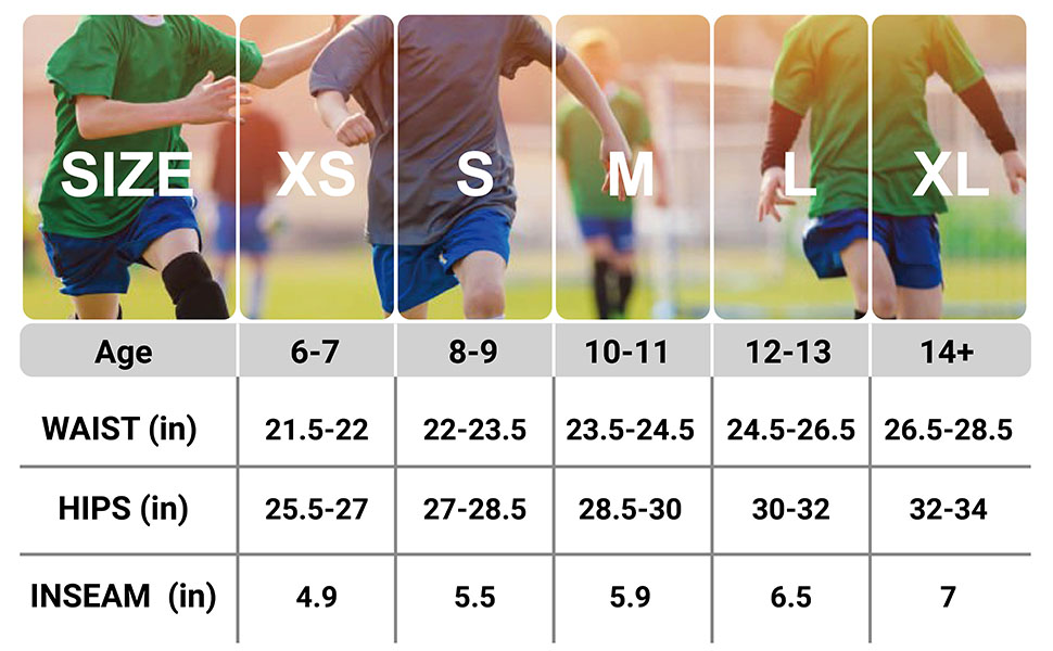 Youth Compression Shorts Size Chart